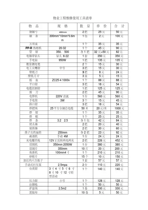 物业工程维修使用工具清单