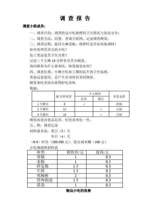 调查街边小吃烧烤的卫生情况与食品安全