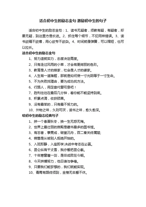 适合初中生的励志金句激励初中生的句子