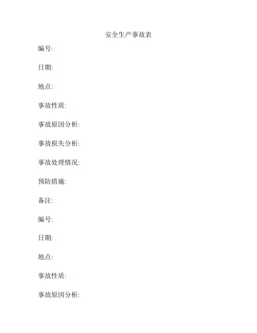 安全生产事故表
