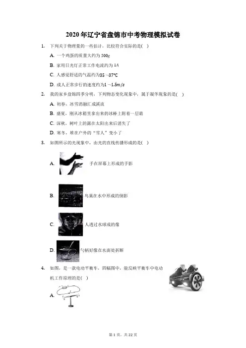 2020年辽宁省盘锦市中考物理模拟试卷(附答案详解)