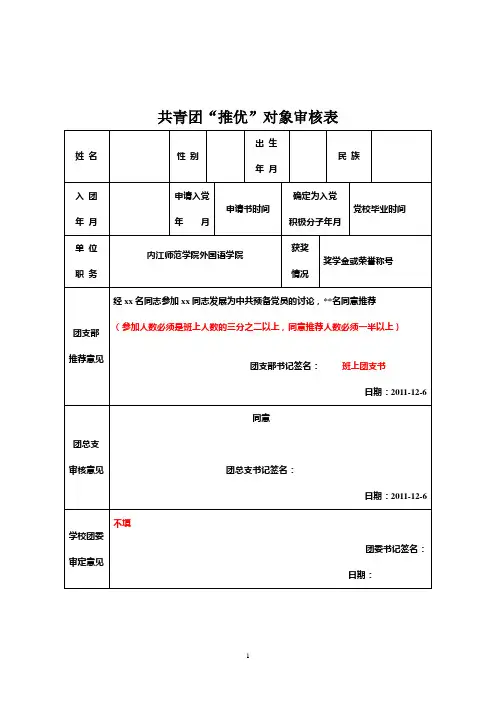 共青团“推优”等入党表格1
