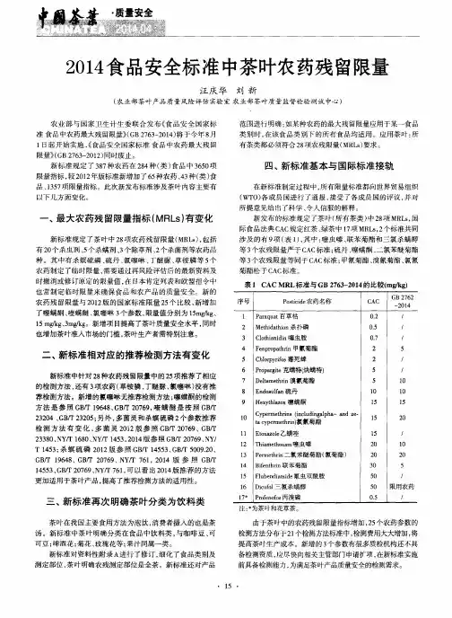 2014食品安全标准中茶叶农药残留限量