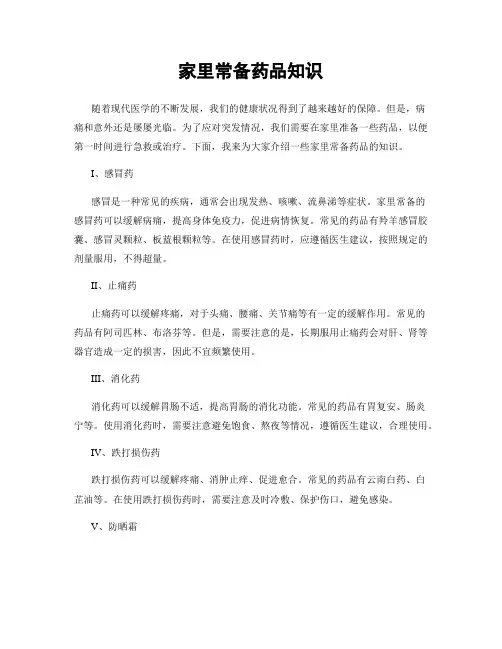 家里常备药品知识
