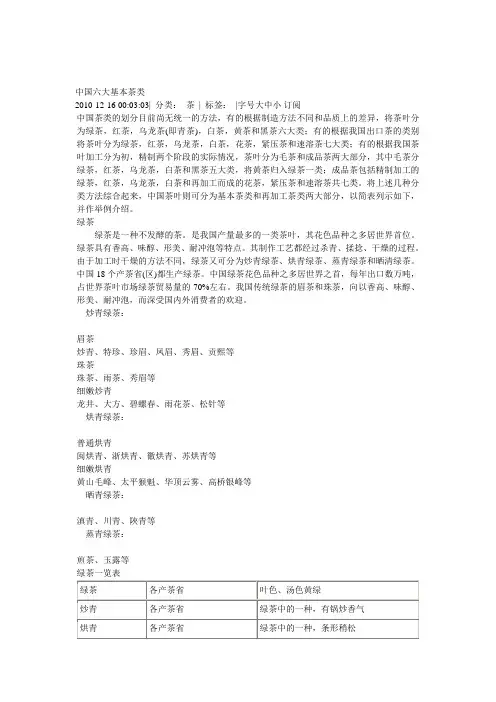中国六大基本茶类