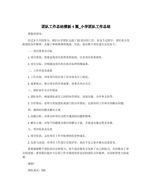 团队工作总结模板4篇_小学团队工作总结