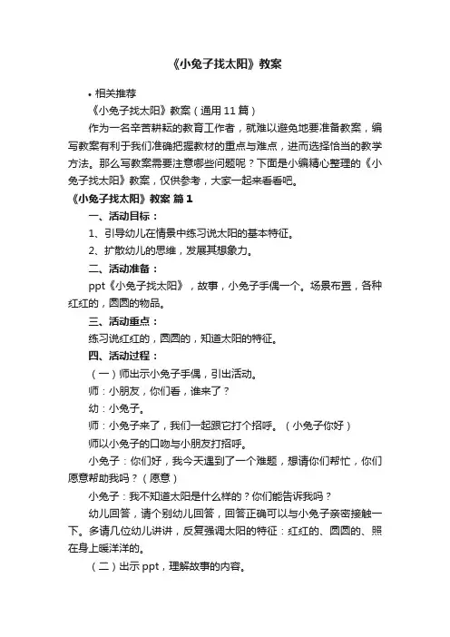 《小兔子找太阳》教案