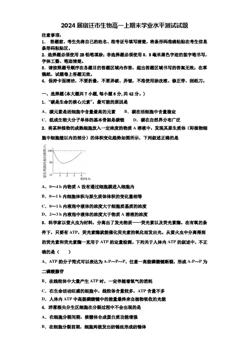2024届宿迁市生物高一上期末学业水平测试试题含解析