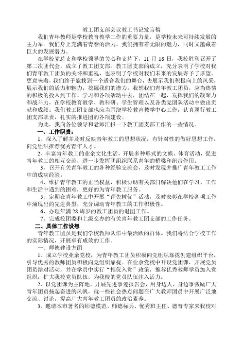 教工团支部会议教工书记发言稿