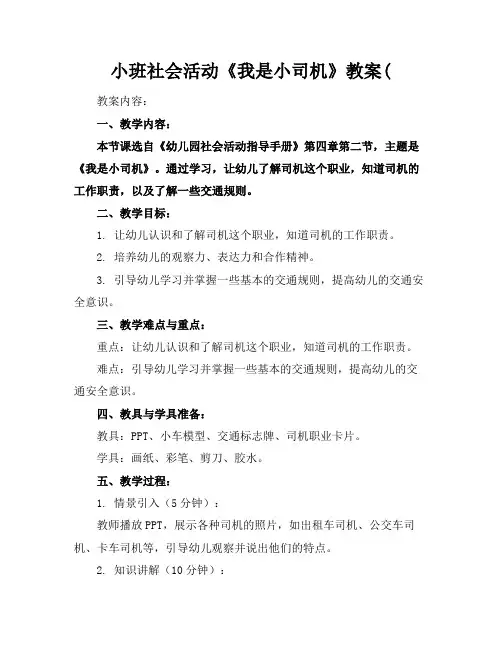 小班社会活动《我是小司机》教案(