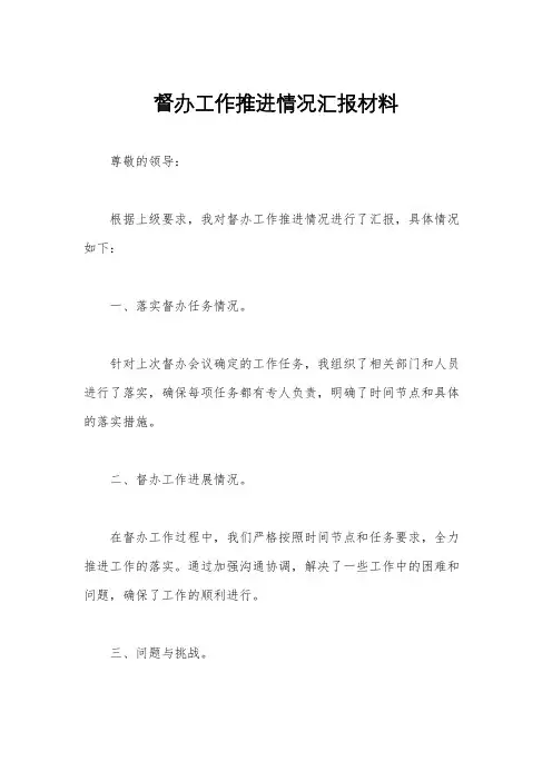 督办工作推进情况汇报材料