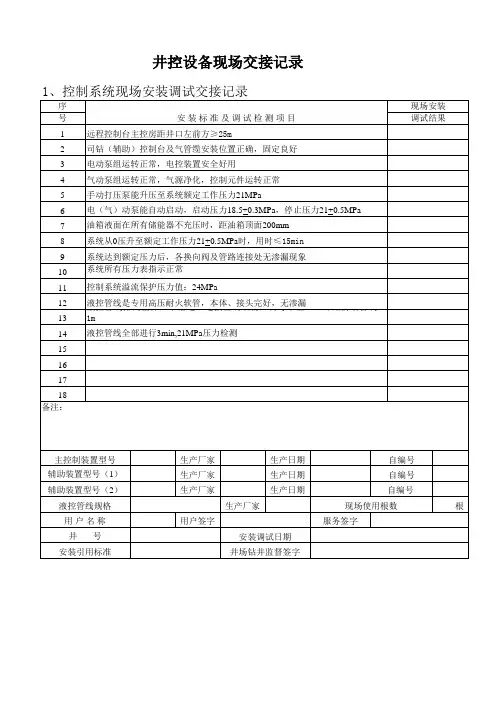 钻井井控设备现场交接记录