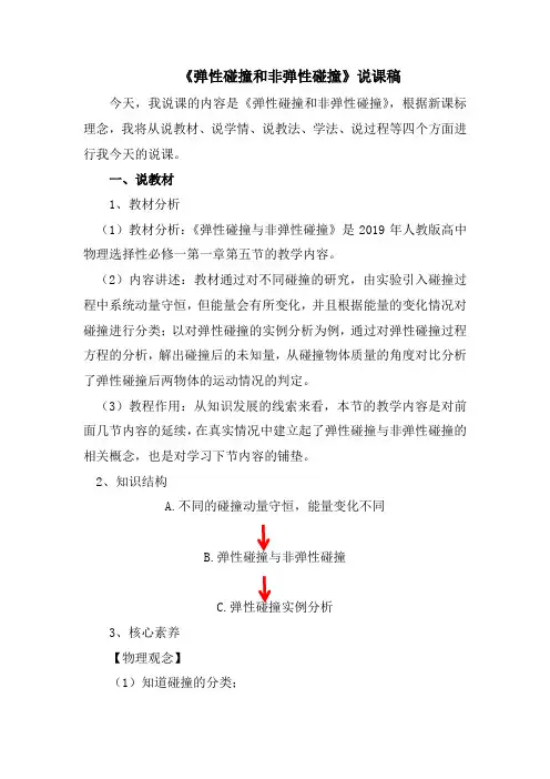 【高中物理】弹性碰撞与非弹性碰撞+说课稿+高二下学期物理人教版选择性必修第一册