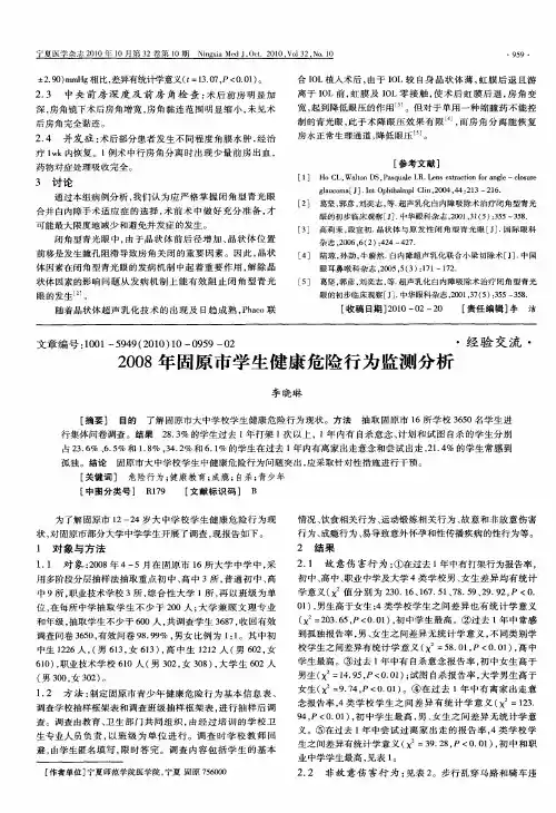 2008年固原市学生健康危险行为监测分析
