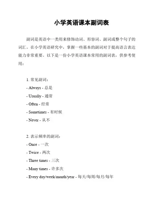 小学英语课本副词表