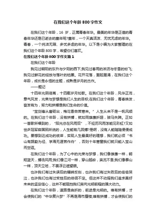 在我们这个年龄800字作文