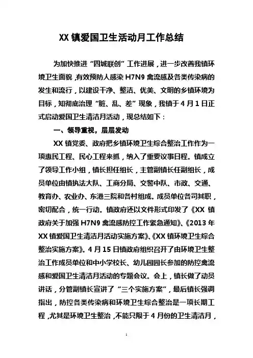 XX镇爱国卫生活动月工作总结