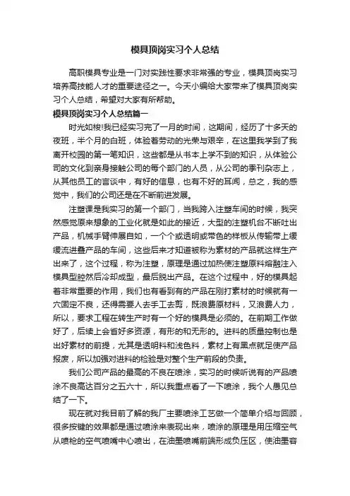 模具顶岗实习个人总结