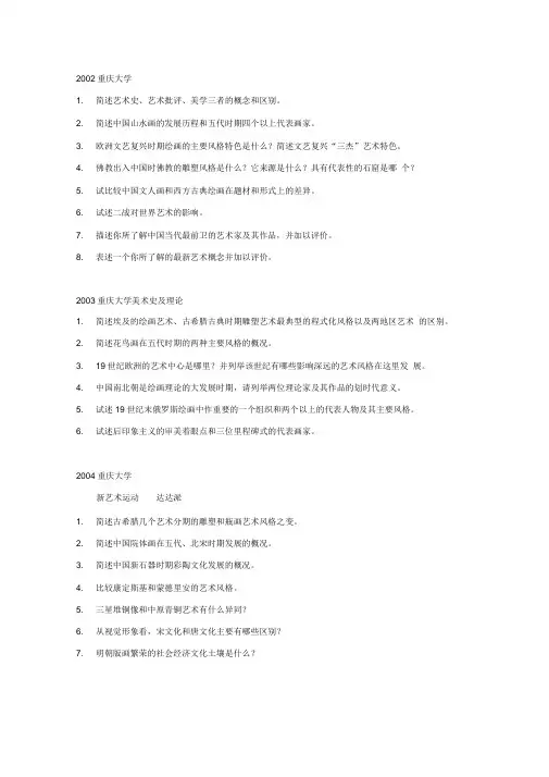 美术史考研历年专业试题