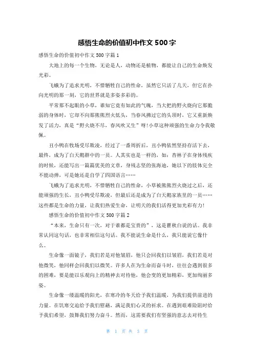 感悟生命的价值初中作文500字