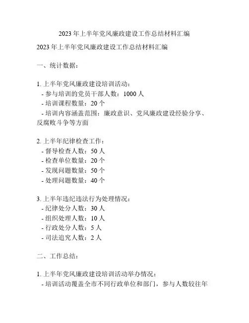 2023年上半年党风廉政建设工作总结材料汇编