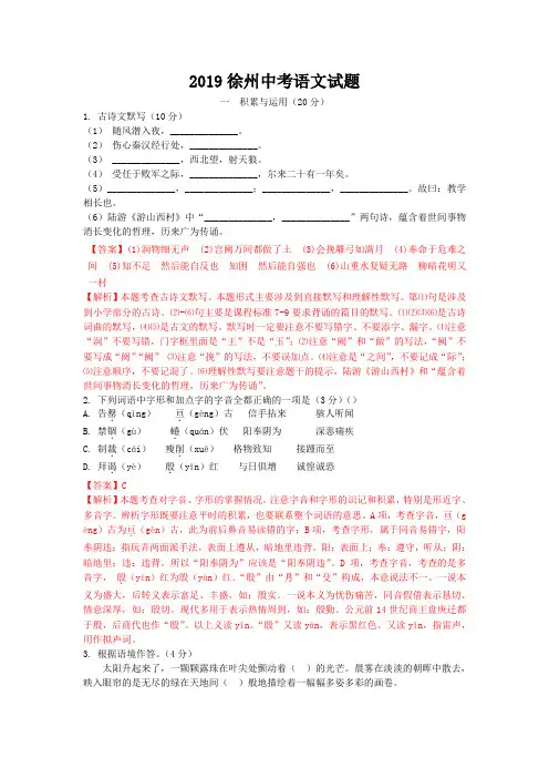 2019年徐州市中考语文试题(含解析)