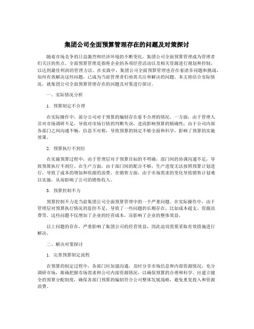 集团公司全面预算管理存在的问题及对策探讨