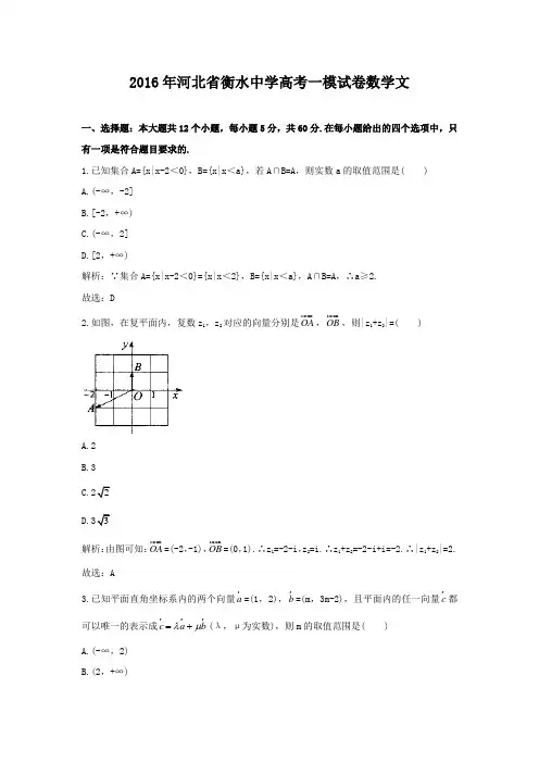 2016年河北省衡水中学高考一模试卷数学文