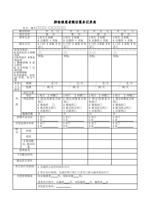 肺结核患者随访服务记录表