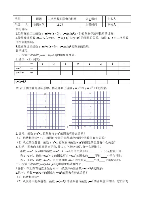 新苏科版九年级数学下册《5章 二次函数  5.2 二次函数的图像和性质  y=ax^2+k、y=a(x+m)^2的图像》教案_27