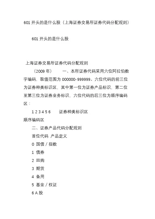 601开头的是什么股(上海证券交易所证券代码分配规则)