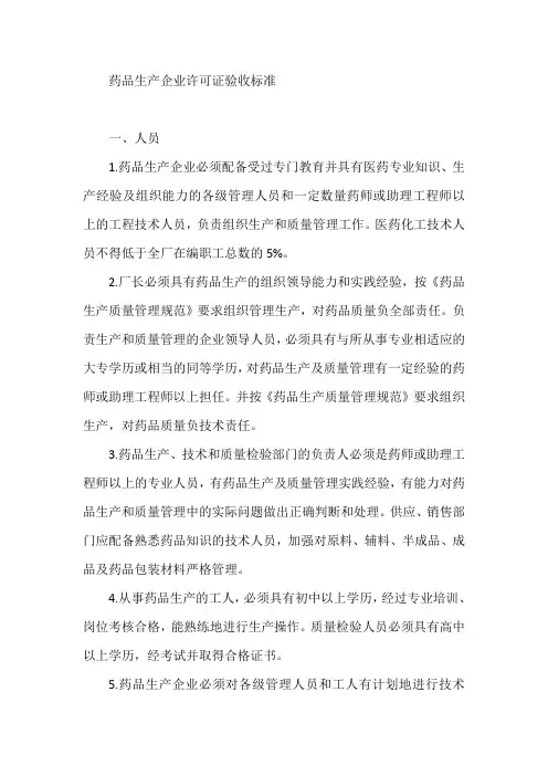 药品生产企业许可证验收标准【最新】