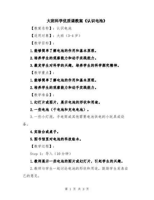 大班科学优质课教案《认识电池》