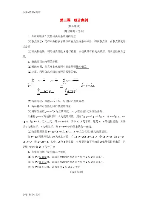 教育最新K122018年秋高中数学 第三章 统计案例 阶段复习课 第3课 统计案例学案 新人教A版选修2-3