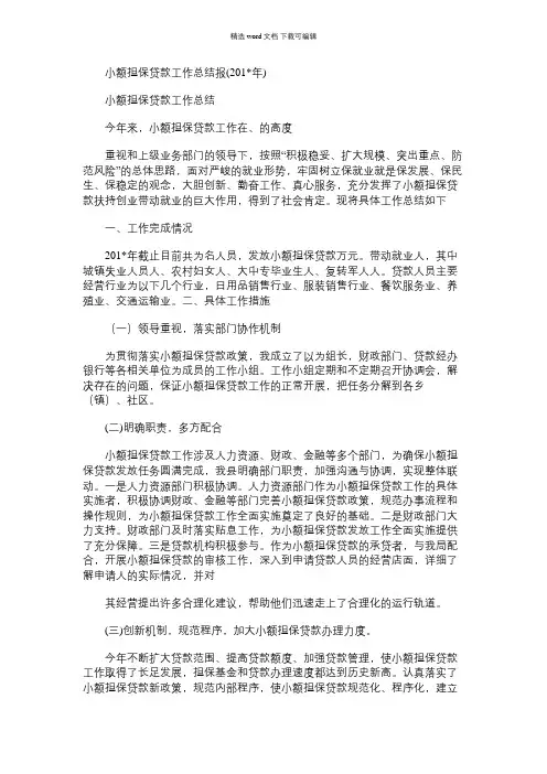 2021年小额担保贷款工作总结报()