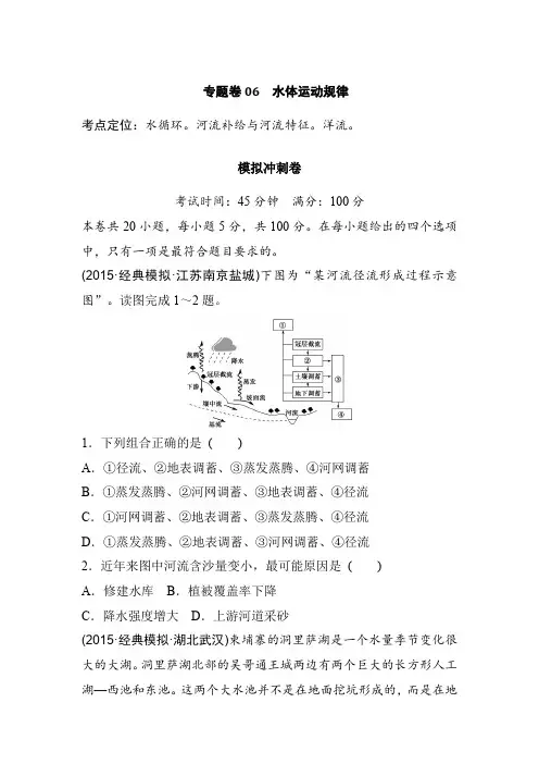 2019年高考地理总复习专题卷06 水体运动规律