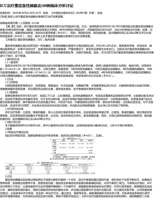ICU治疗重症急性胰腺炎100例临床分析讨论