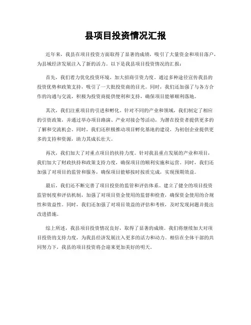 县项目投资情况汇报