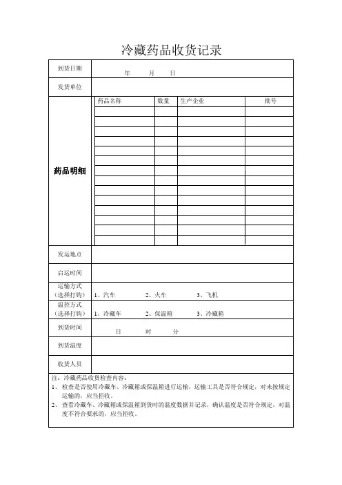 26、冷藏药品验收记录