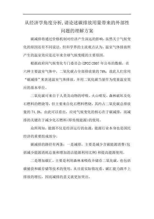 从经济学角度分析,请论述碳排放用量带来的外部性问题的理解方案