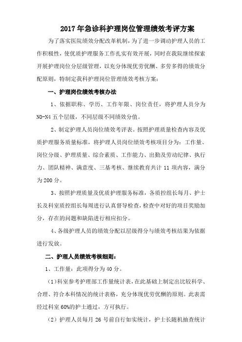 急诊科护理岗绩效考核方案