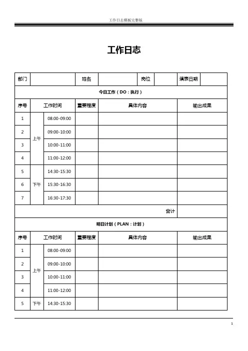 工作日志模板完整版
