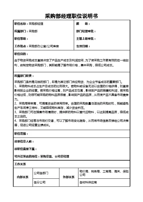 职位说明书(采购部经理)