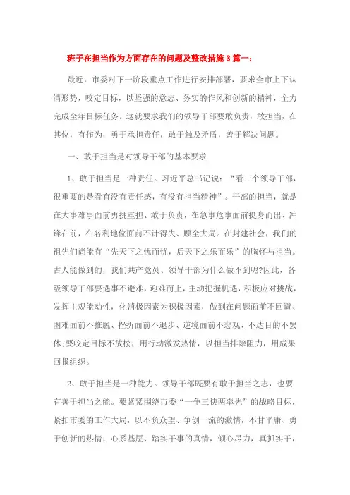 班子在担当作为方面存在的问题及整改措施3篇一