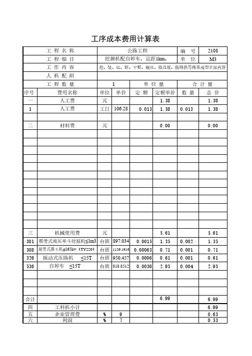 挖掘机配自卸车,运距1km。20年2月公路单价分析