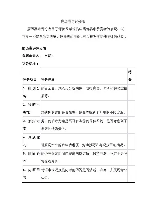 病历赛讲评分表