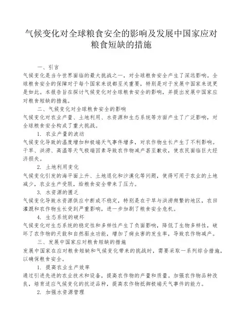 气候变化对全球粮食安全的影响及发展中国家应对粮食短缺的措施