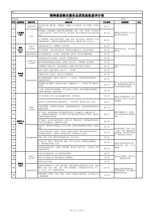 销售案场物业服务品质现场检查评分表