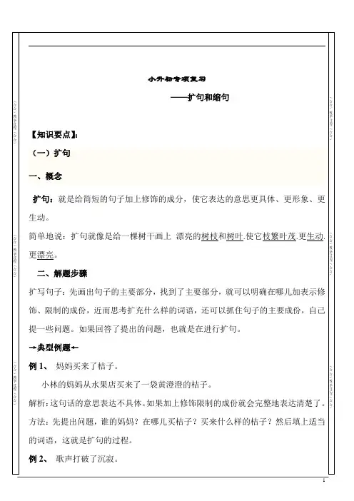 (word完整版)小升初缩句与扩句复习