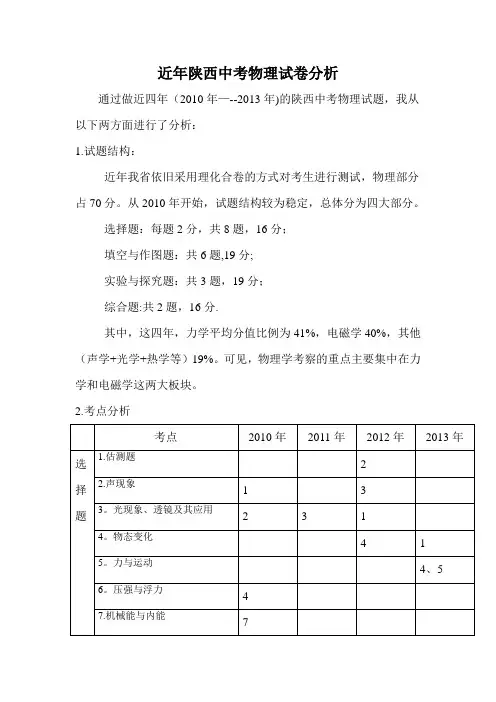 中考物理试卷分析